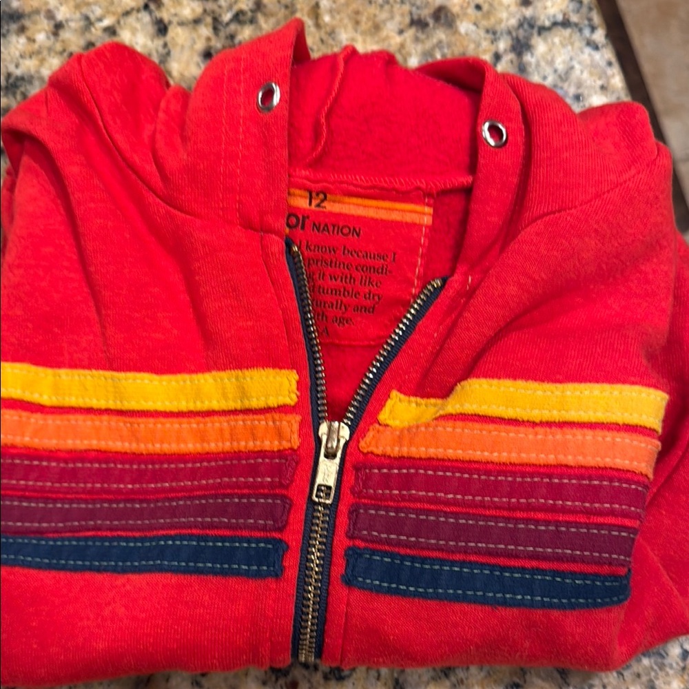Aviator Nation Red Hoodie with Rainbow Stripes